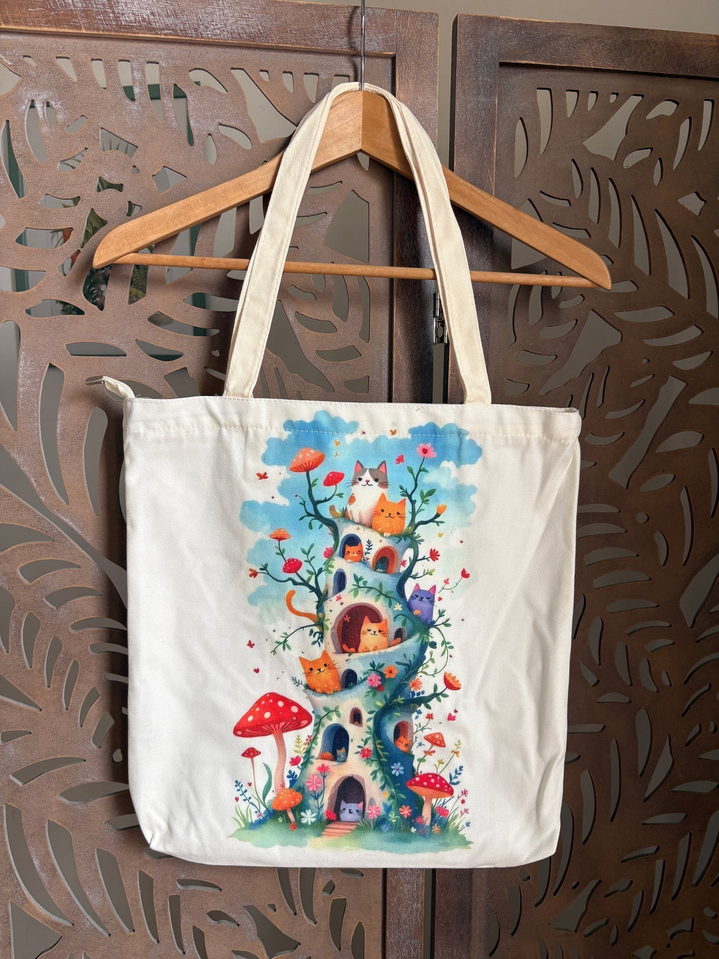 Shopper con zip gatti e fiori – In 3 Fantasie
