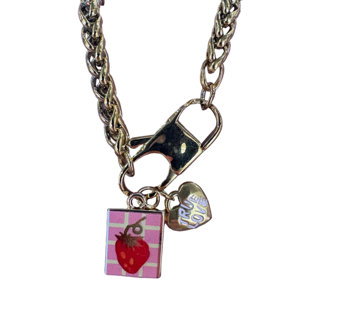 Collana in acciaio inossidabile color oro con ciondolo smaltato floreale