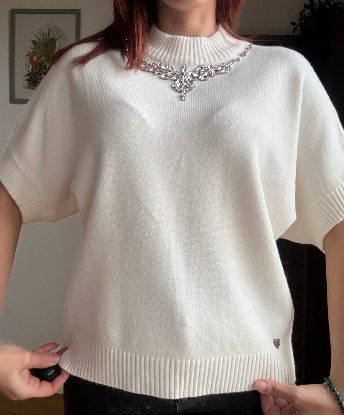 Maglia gioiello sottogiacca a collo alto con maniche corte in 3 colori