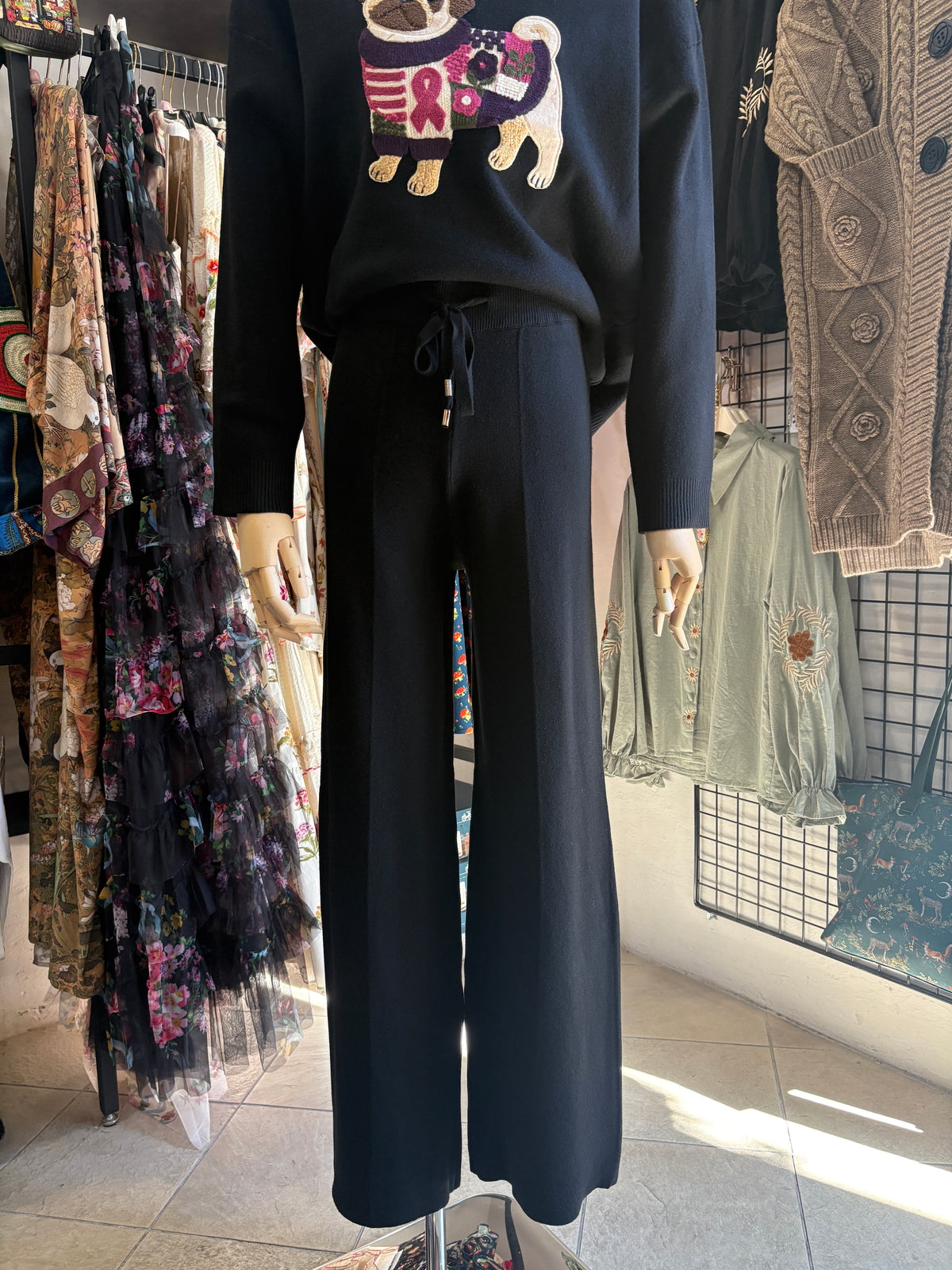 Pantaloni Palazzo in Maglia Soft-Touch a Vita Alta con Coulisse
