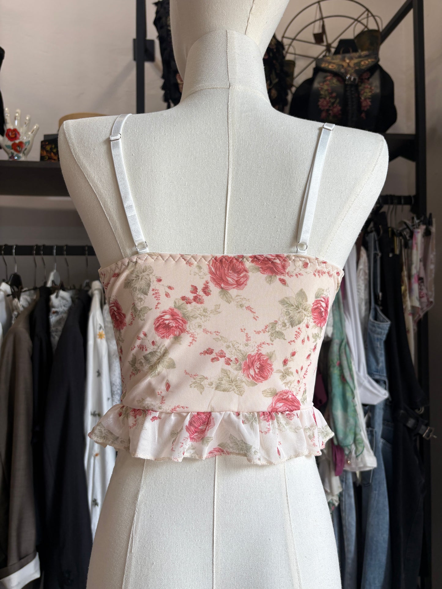 Bustino Red Roses – Stampa Floreale e Dettagli Lace-up
