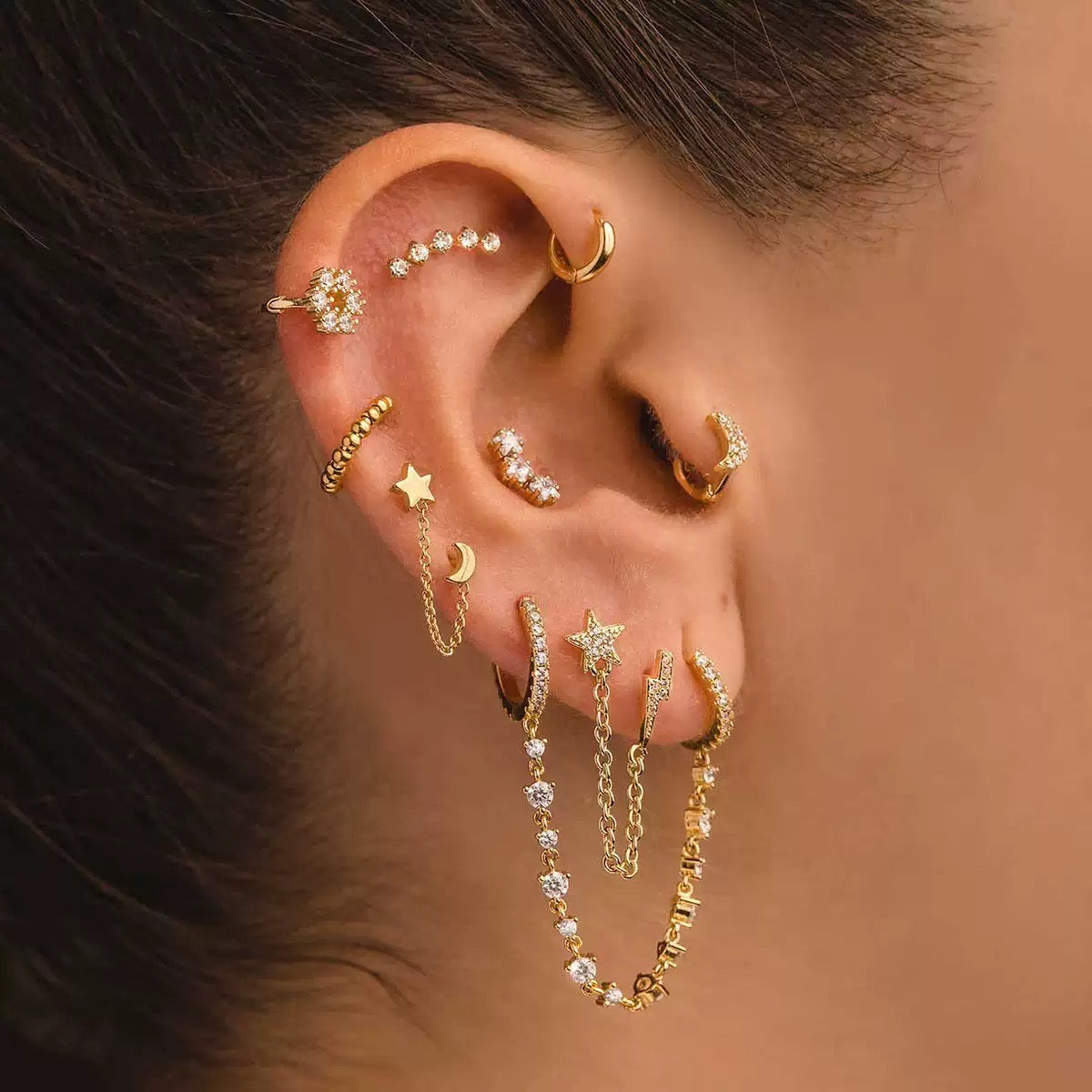Set di 12 orecchini Moon and Stars Oro
