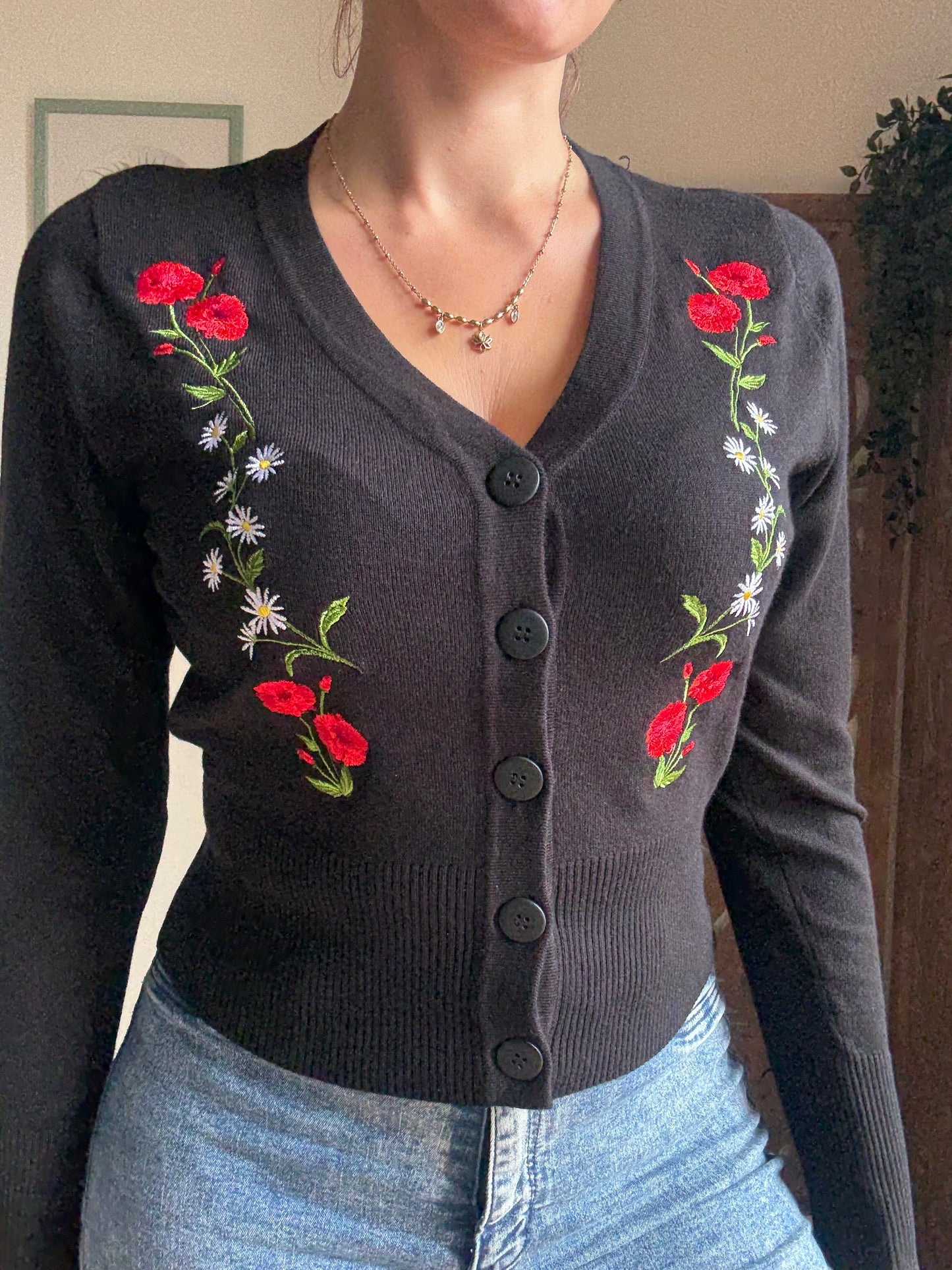 Cardigan Nara Roses and Daises nero