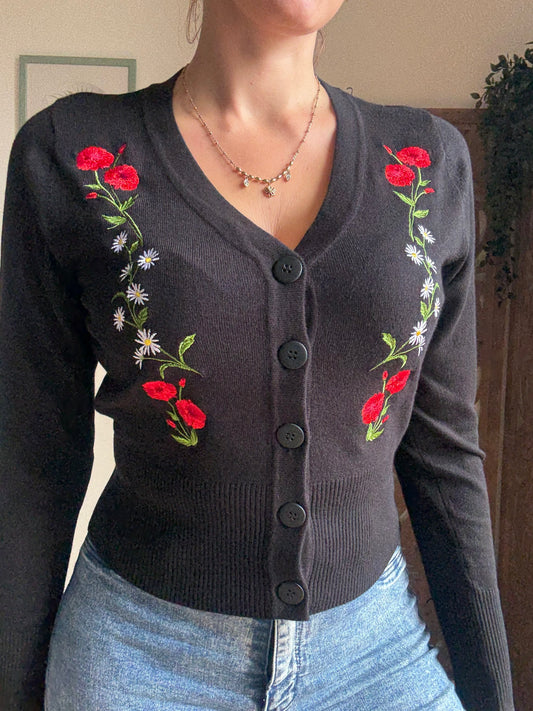 Cardigan Nara Roses and Daises nero
