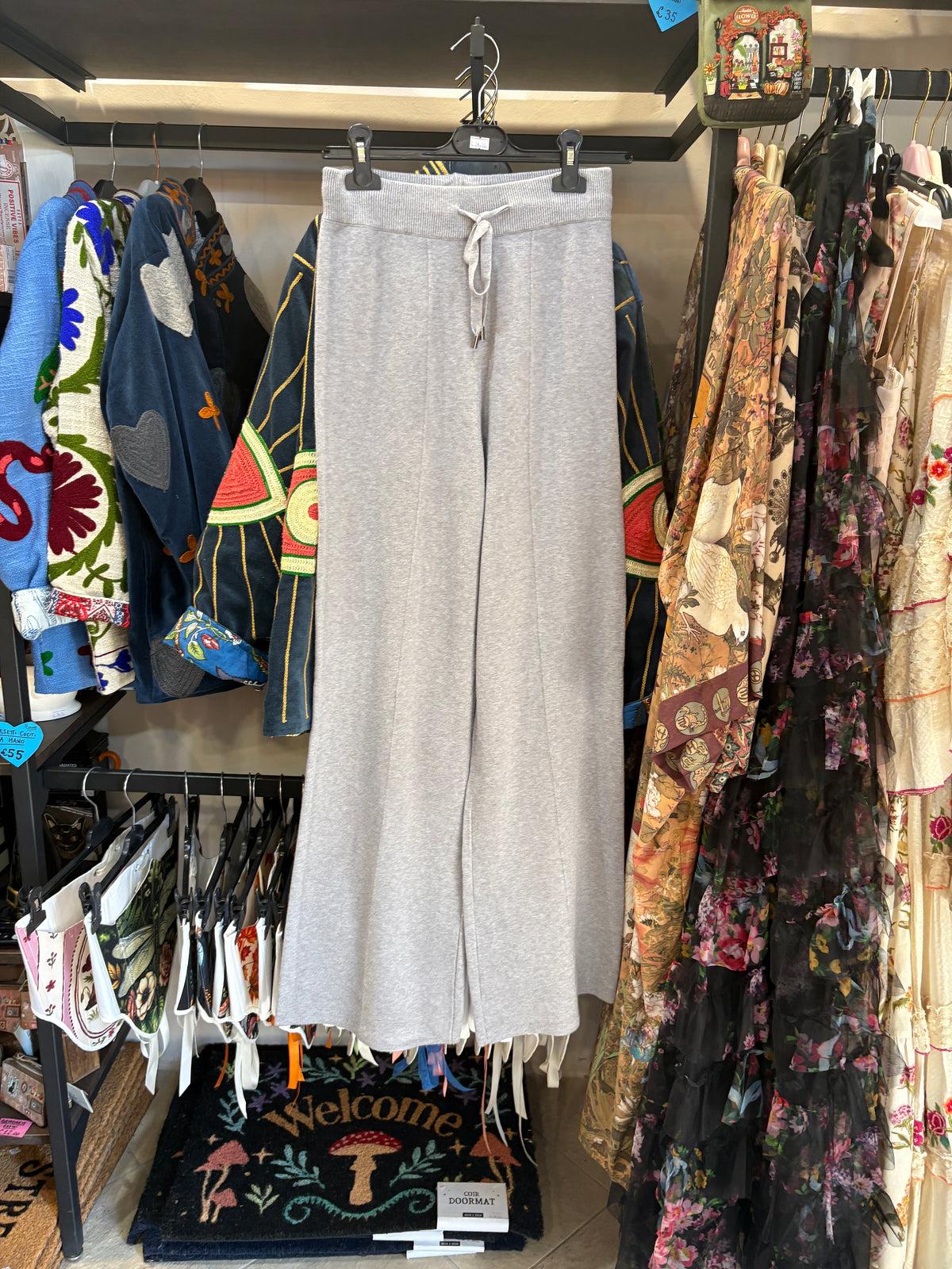 Pantaloni Palazzo in Maglia Soft-Touch a Vita Alta con Coulisse