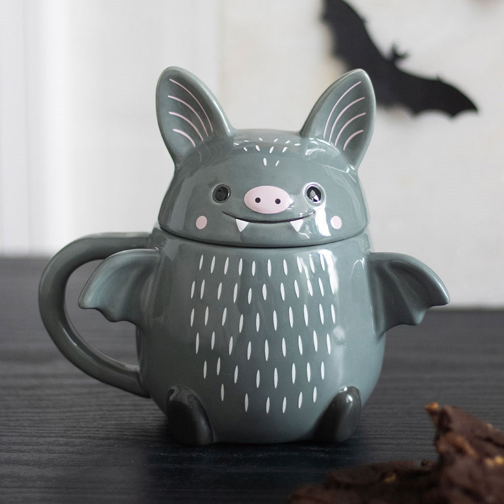 Cute Bat Mug - Tazza con Coperchio a Forma di Pipistrello