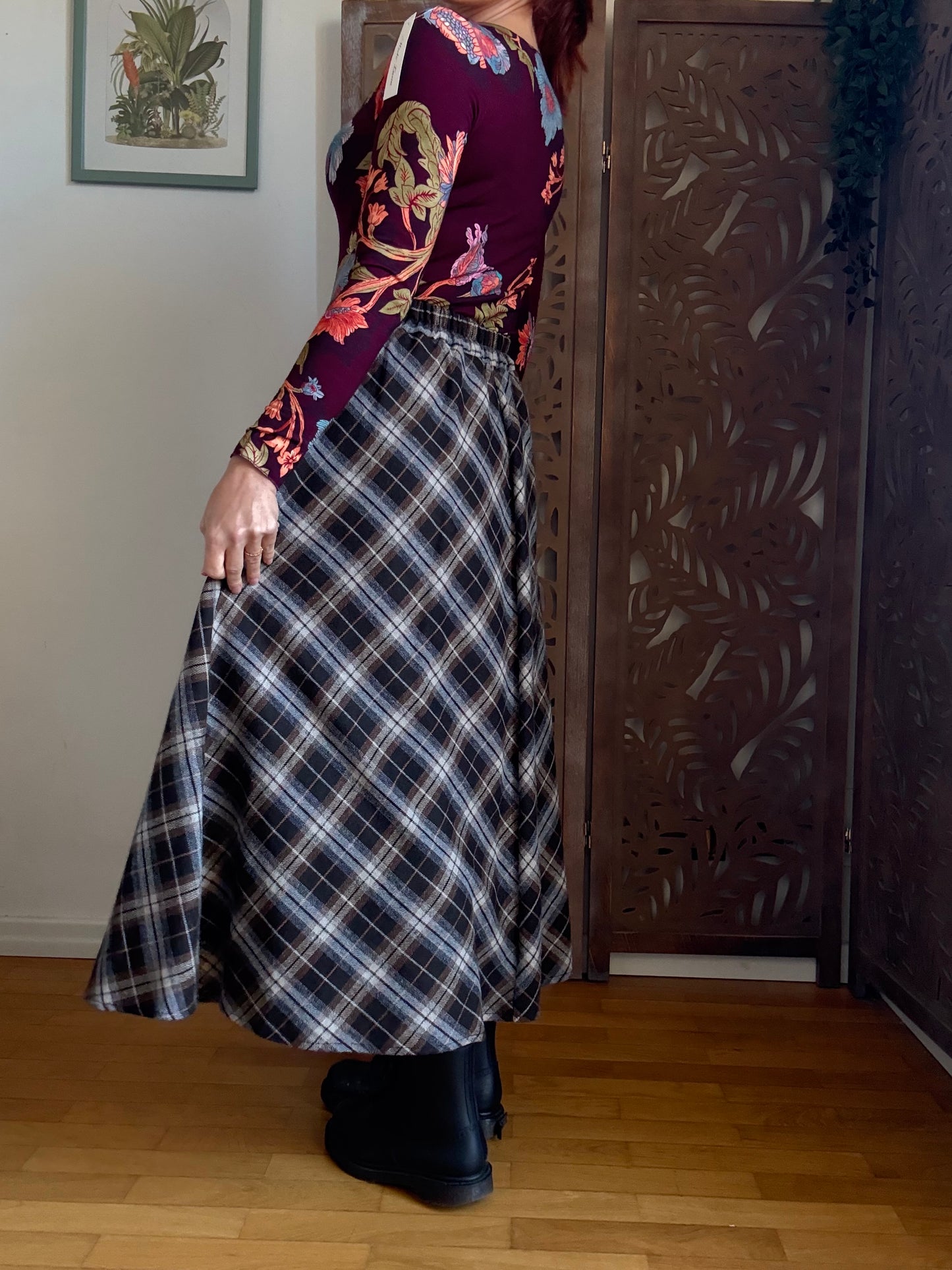 Gonna lunga tartan a vita alta in cotone Retrò Chic