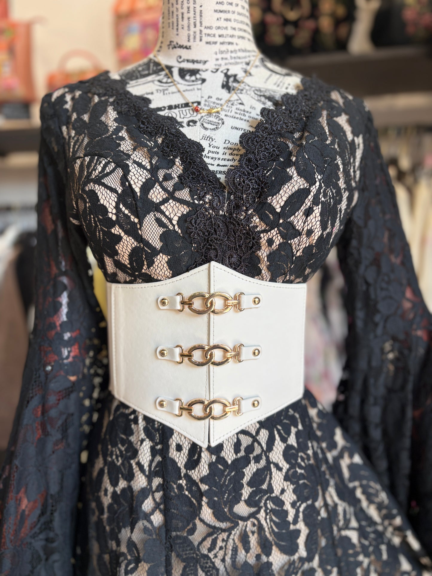 Cintura Corsetto Beige con Anelli Dorati