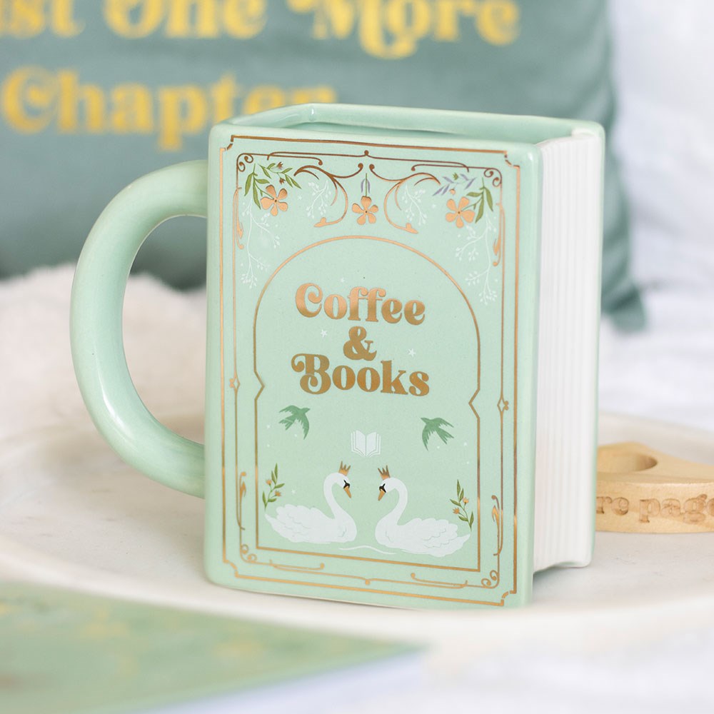 Tazza a forma di libro verde "Coffee And Books"
