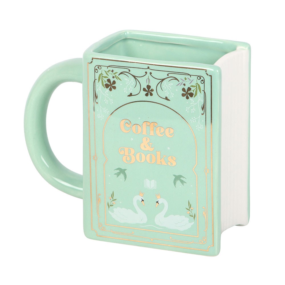 Tazza a forma di libro verde "Coffee And Books"