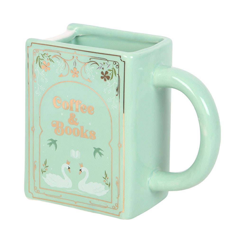Tazza a forma di libro verde "Coffee And Books"