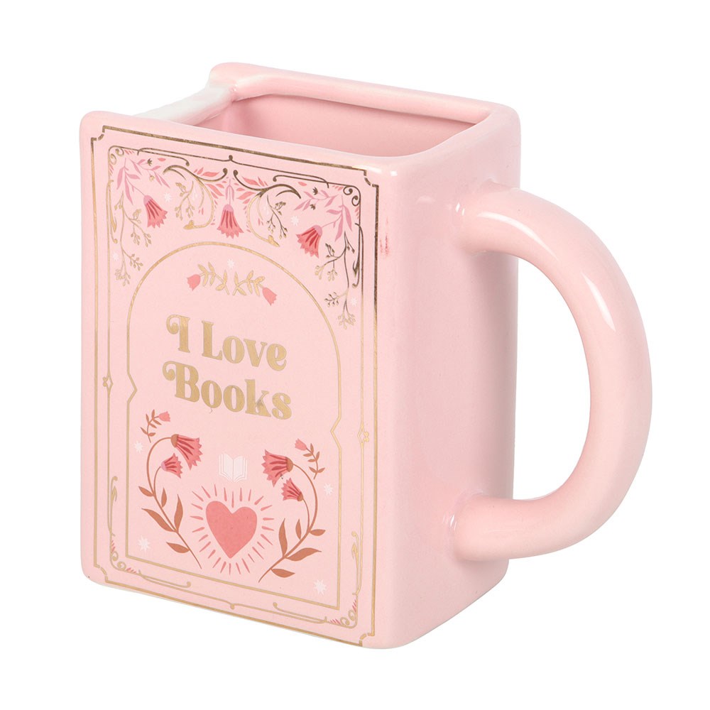Tazza rosa a forma di libro "I Love Books"