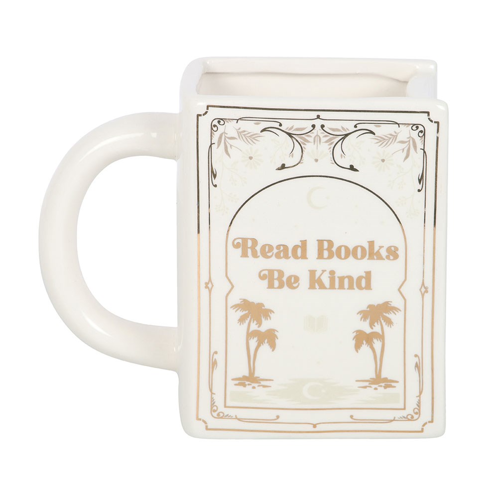 Tazza a forma di libro bianco «Read Books Be Kind»