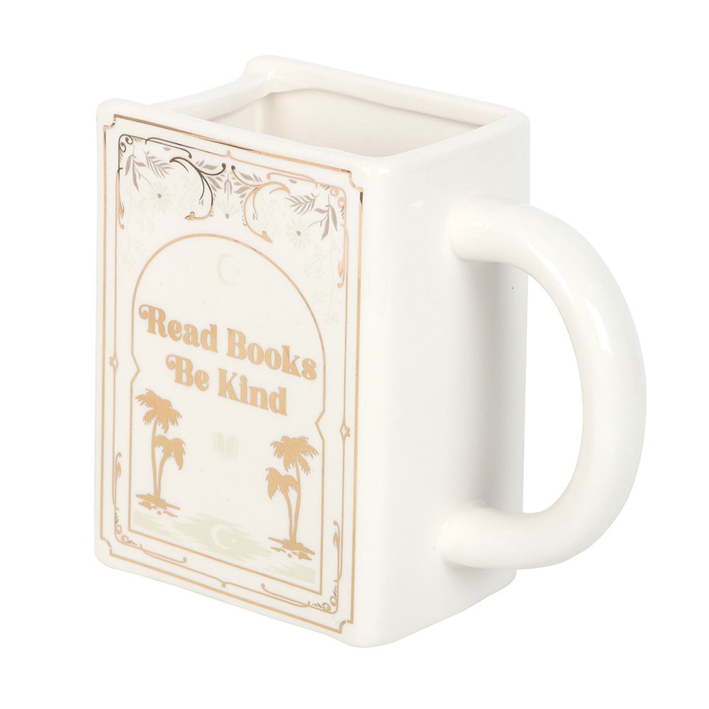Tazza a forma di libro bianco «Read Books Be Kind»