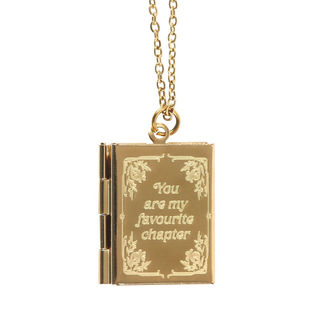 Collana Medaglione a Libro in Acciaio Color Oro in Confezione Regalo