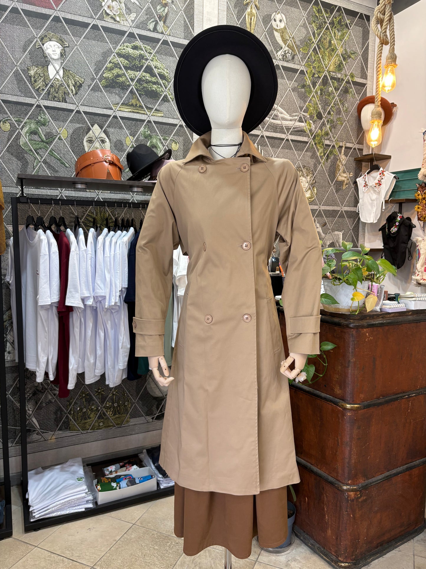 Trench lungo doppiopetto camel Kikisix