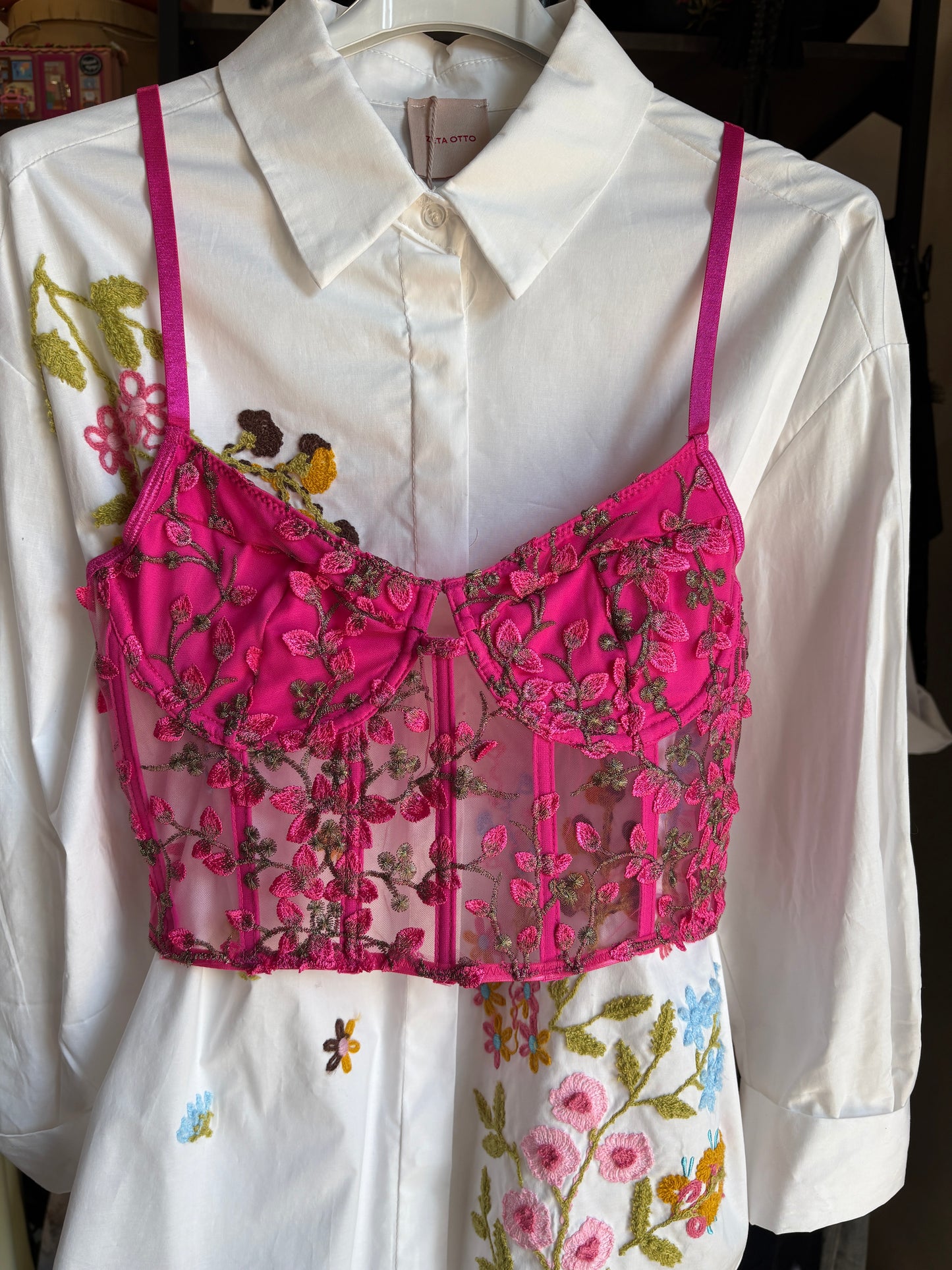 Bustino "Garden Dream" in Tulle Ricamato – Fucsia