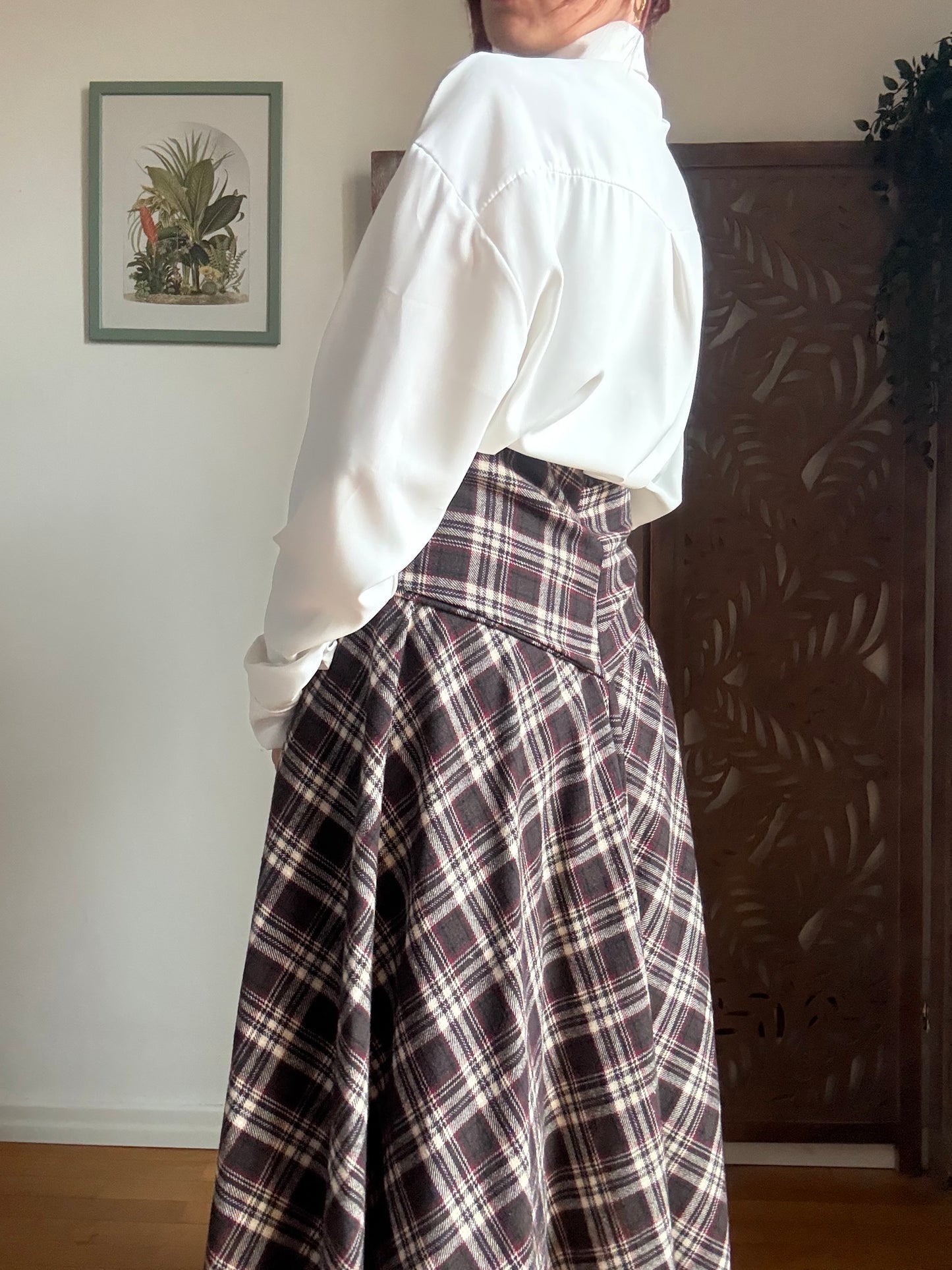 Gonna tartan a vita alta in cotone asimmetrica con maniche annodate in vita