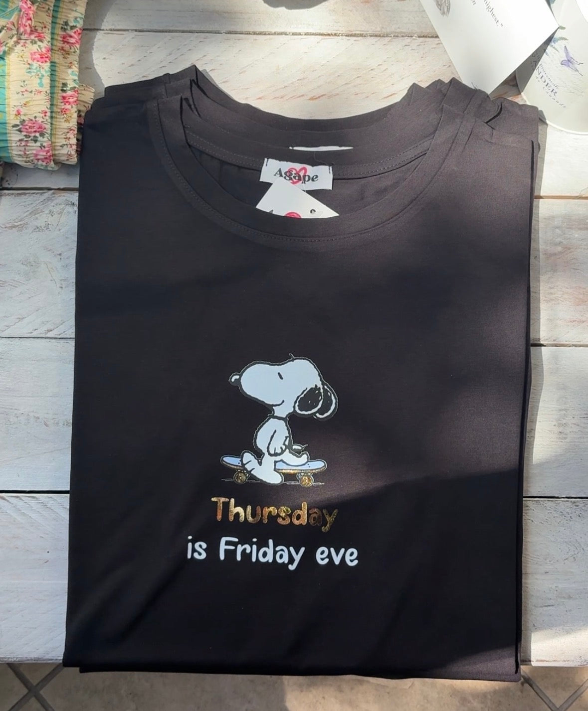 T-Shirts Snoopy in Cotone con Dettagli Oro - Vestibilità Medium