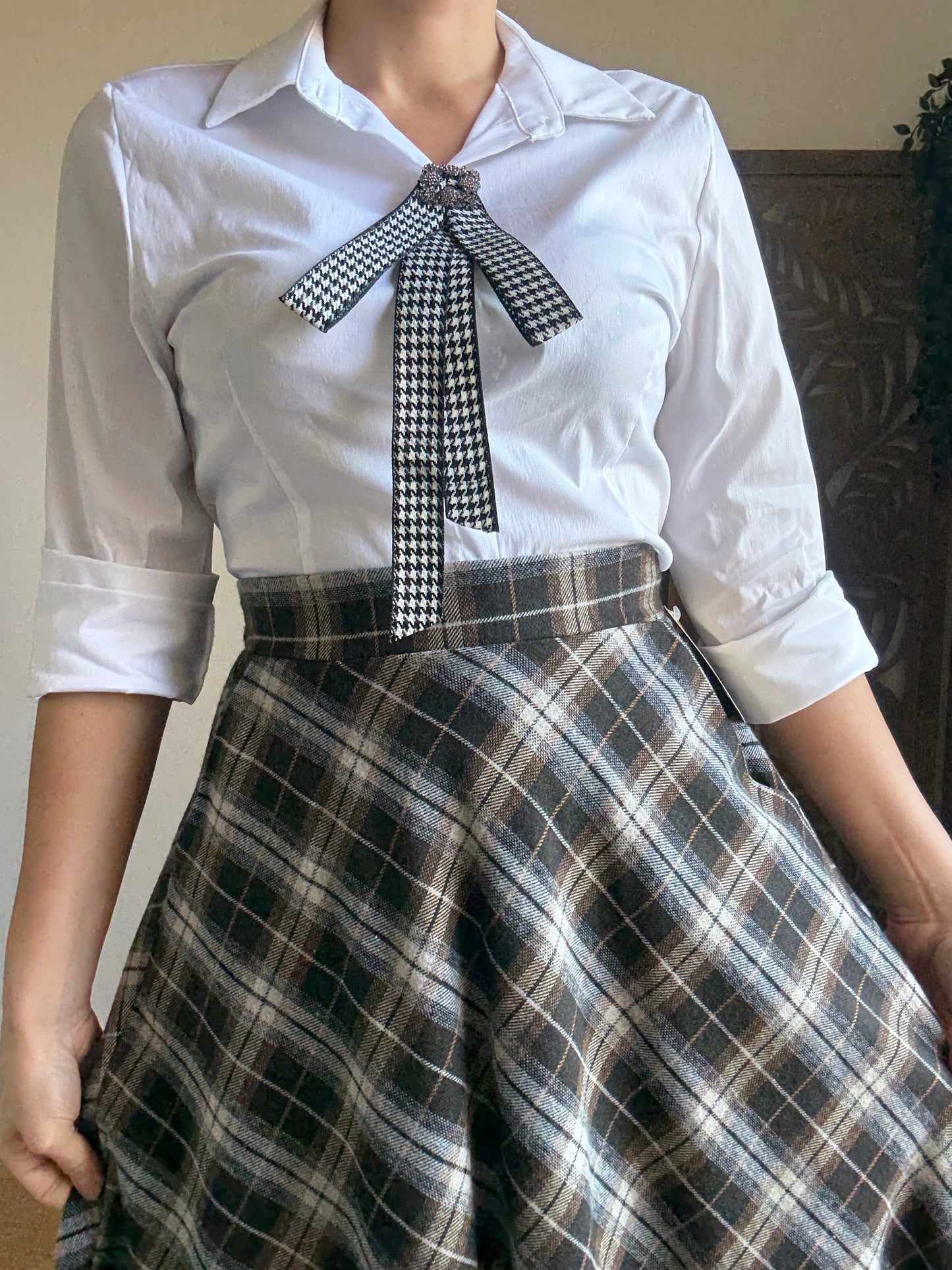 Gonna lunga tartan a vita alta in cotone Retrò Chic