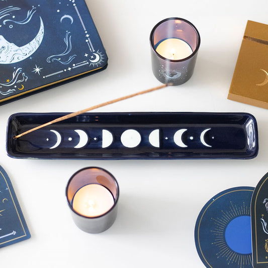 PREORDINE (In arrivo dal 3 agosto) Porta Incenso in Ceramica "Blue Moon" con Fasi Lunari