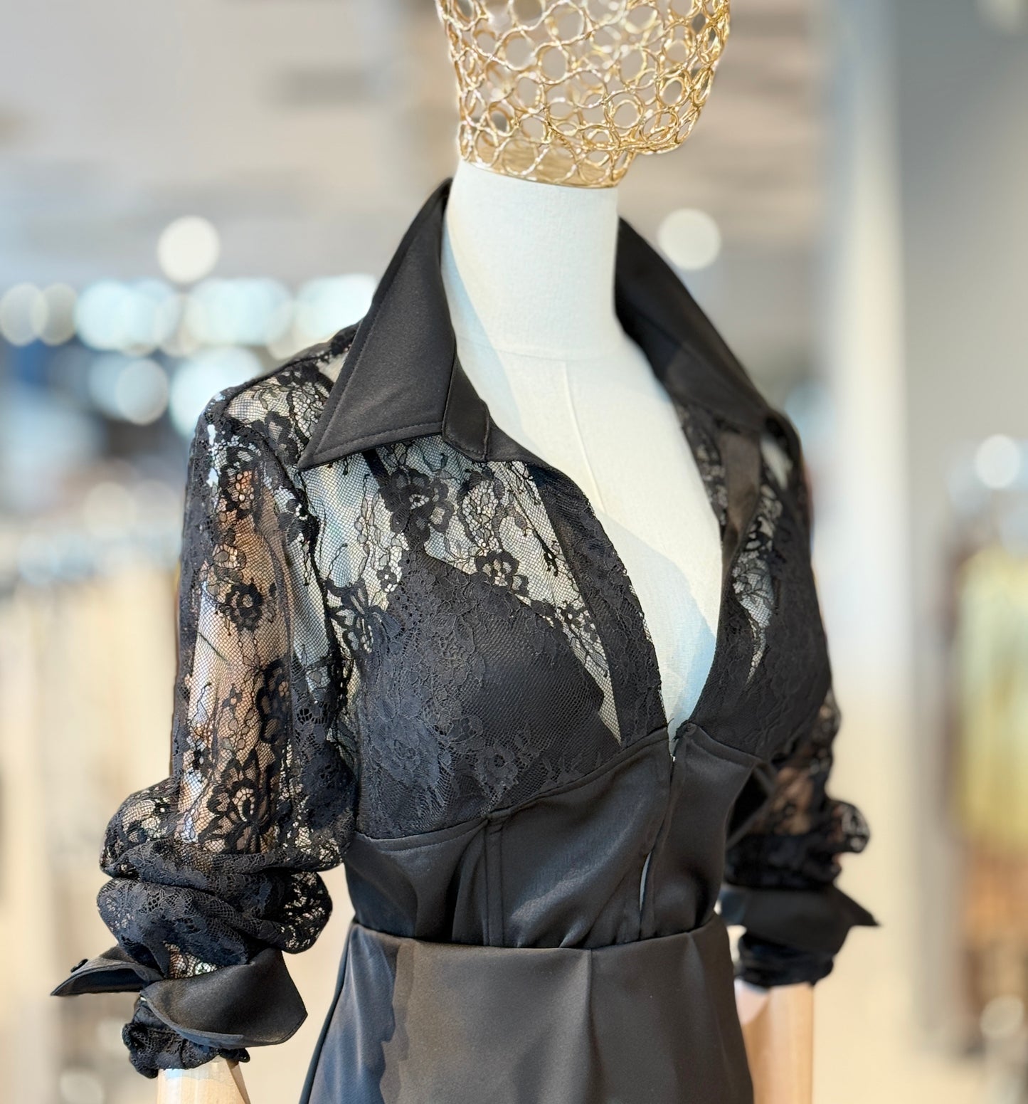 Camicia corsetto in raso e pizzo Midnight nera