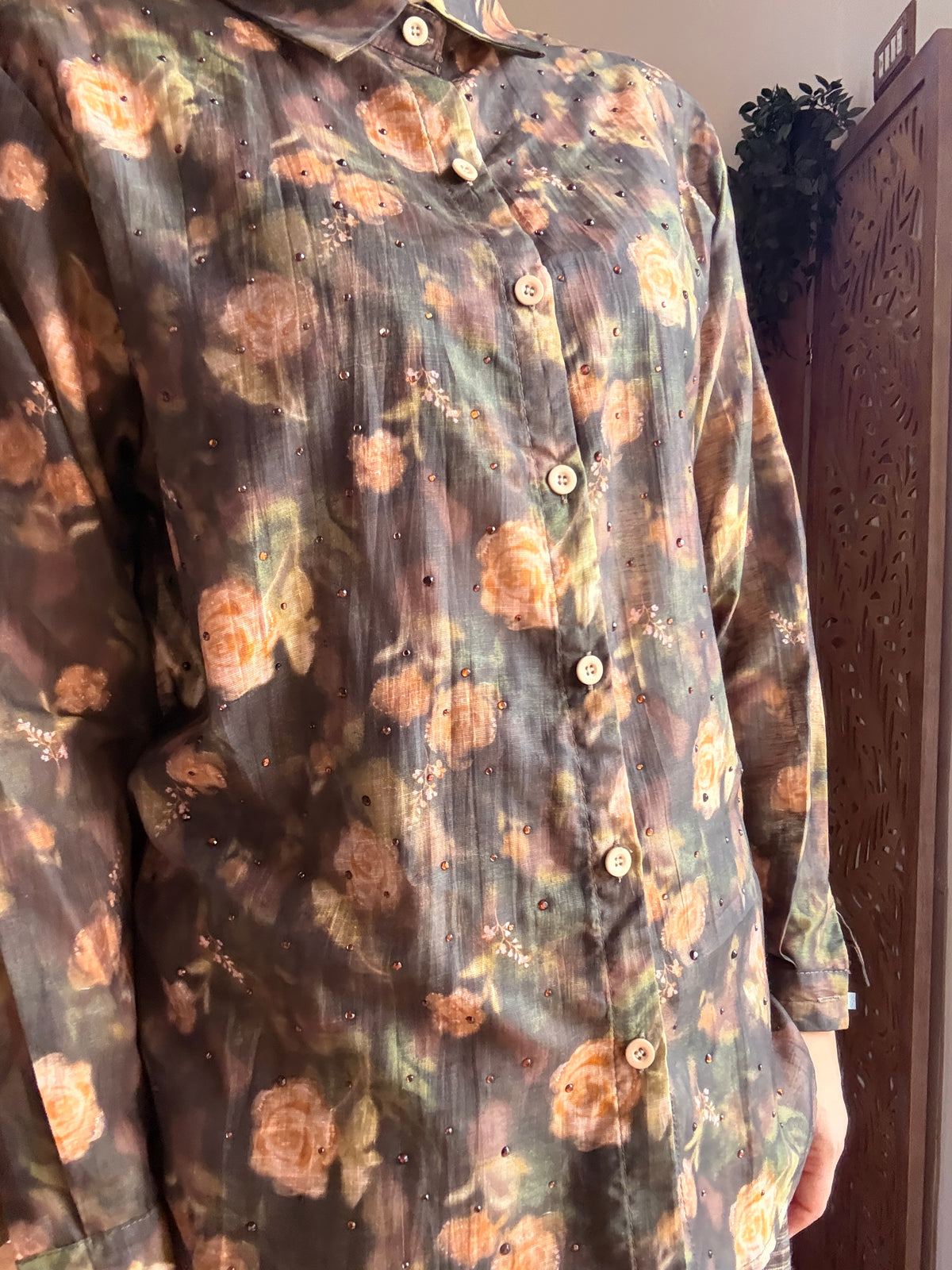 Camicia Morning Dew a fiori in Lyocell con micro-strass