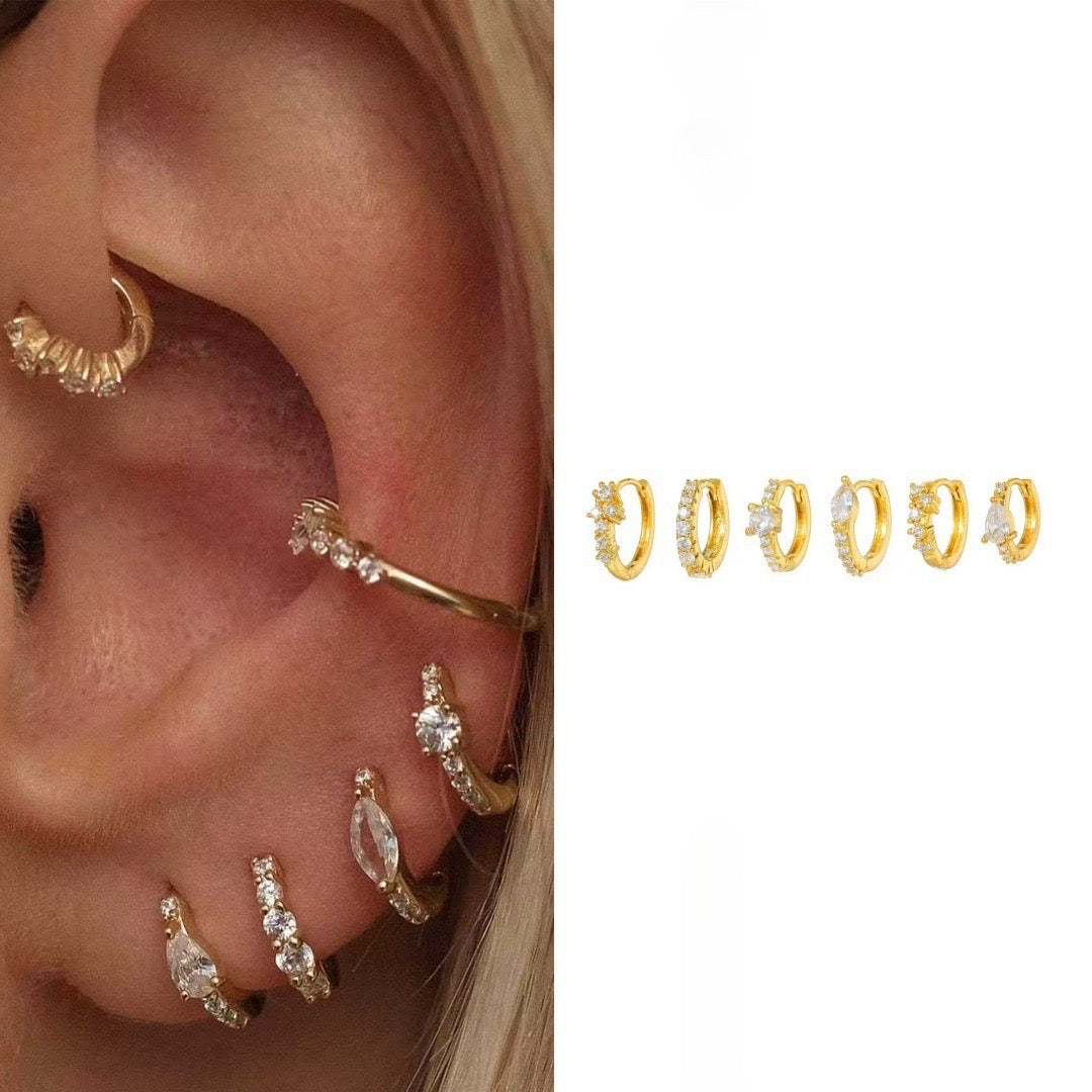 Set di 6 orecchini a cerchio Crystals Oro