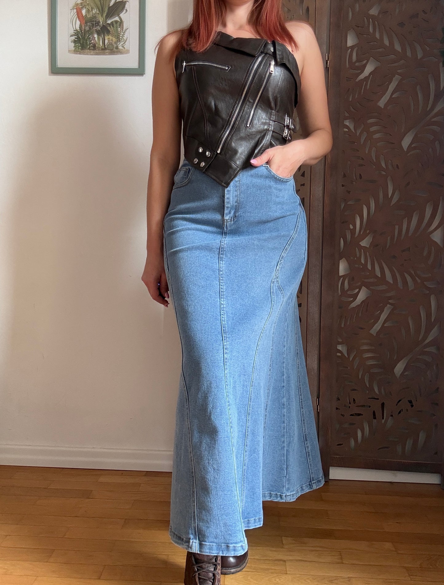 Gonna Lunga in Jeans Modello Sirena – Denim Elasticizzato e Cintura Inclusa