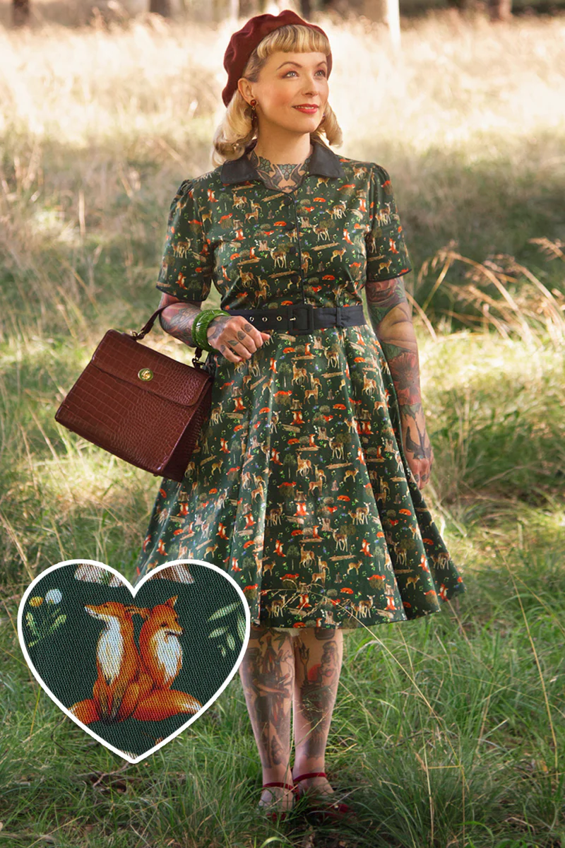 Penelope Dark Green: Abito Chemisier Woodland