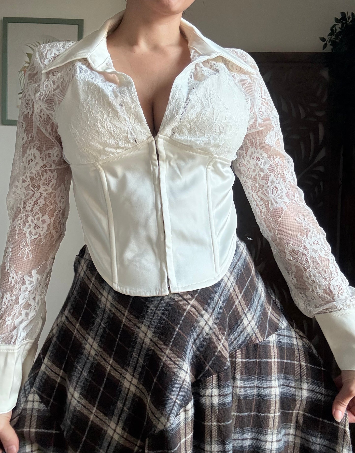 Camicia corsetto in raso e pizzo Midnight bianca