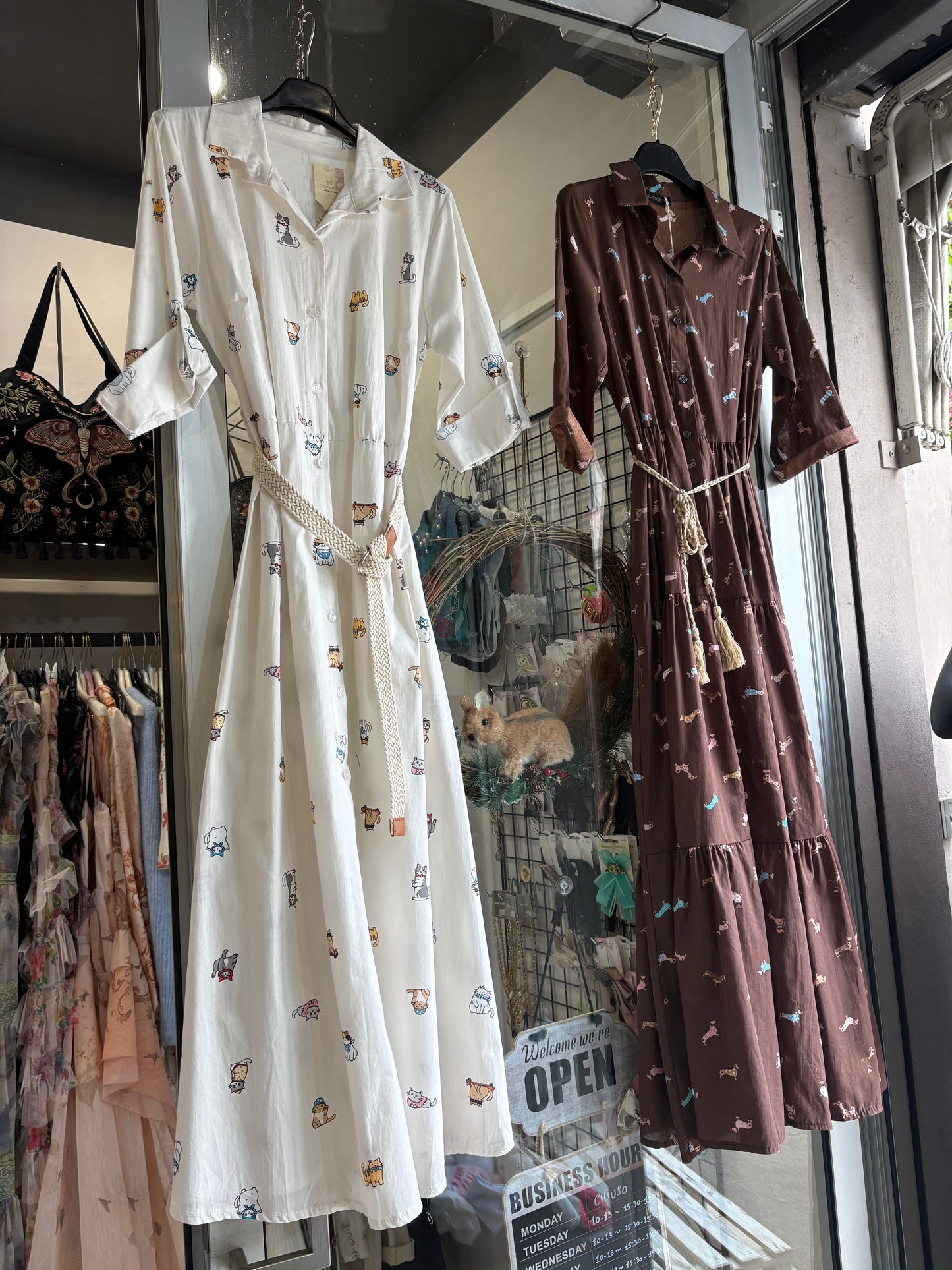 Abito Chemisier Lungo in Cotone con Cintura - in 7 Fantasie