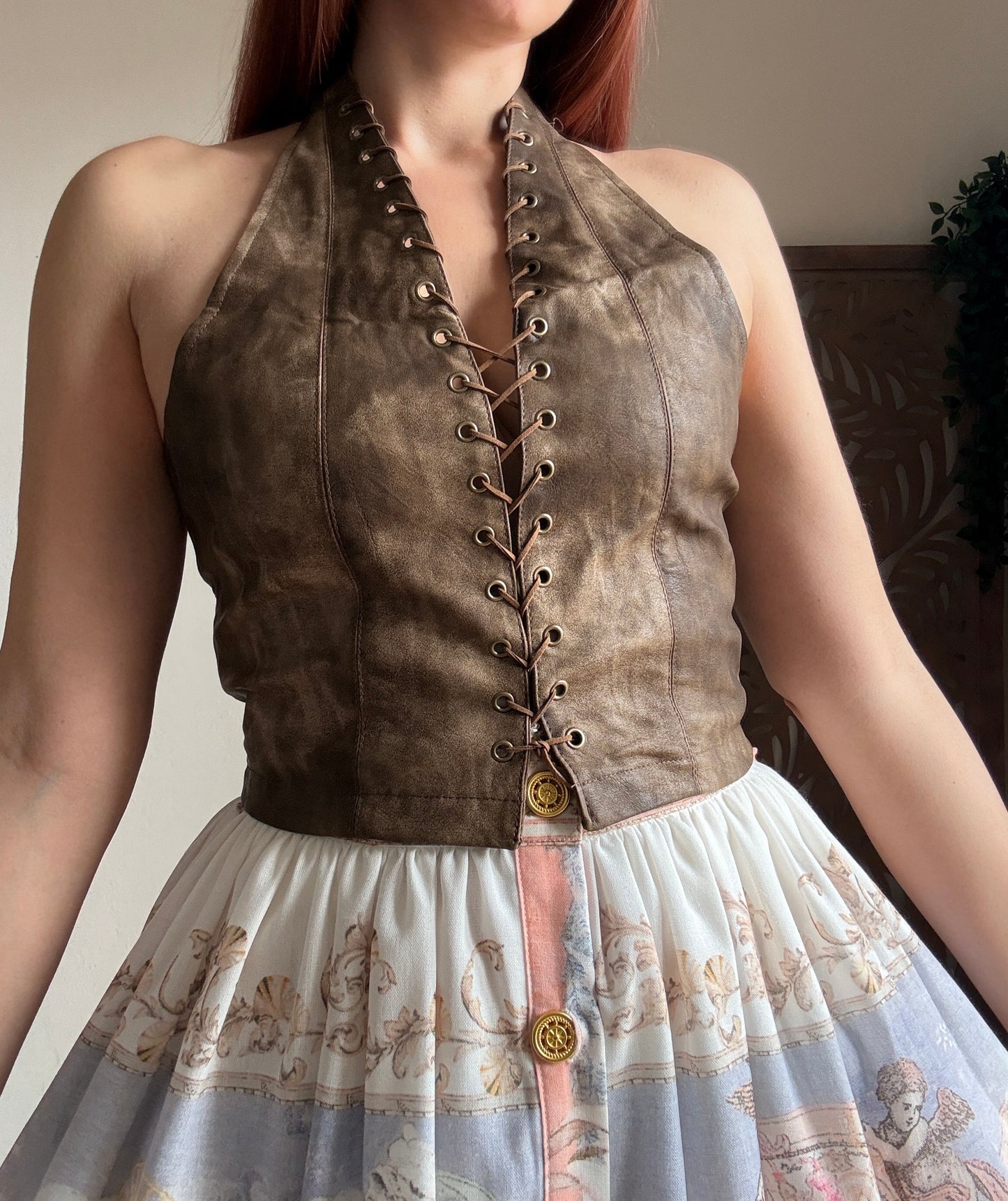 Bustino Halter in Ecopelle in Stile Vintage