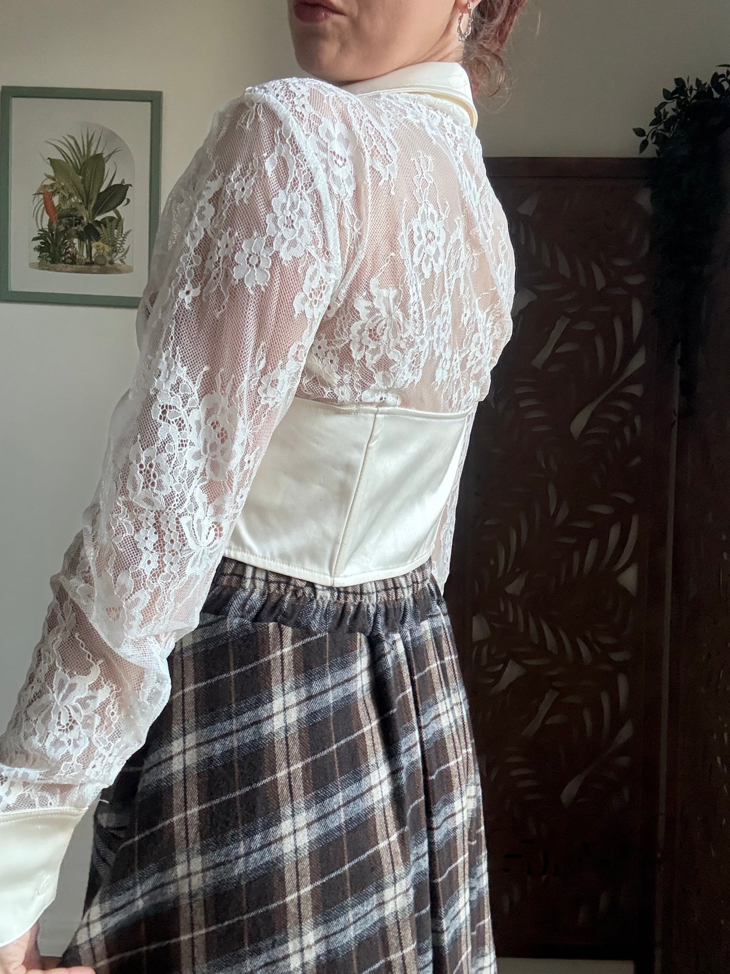 Camicia corsetto in raso e pizzo Midnight bianca