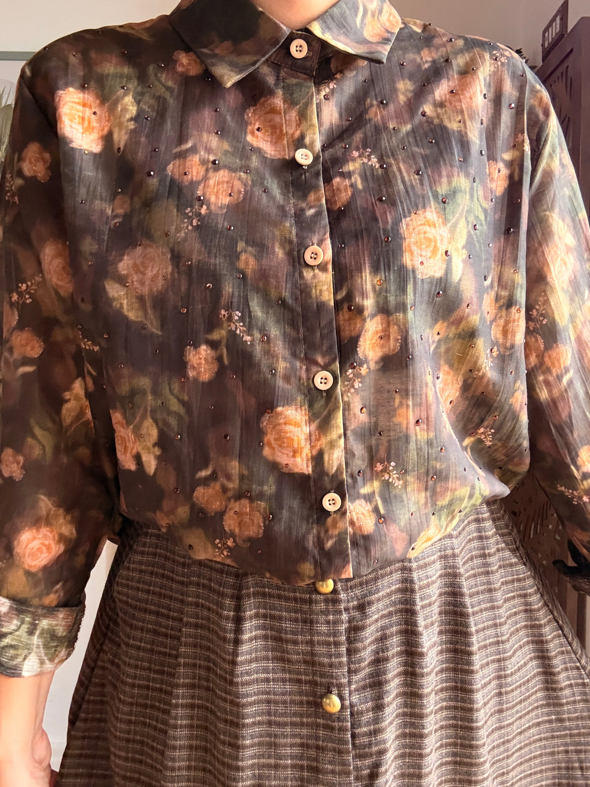 Camicia Morning Dew a fiori in Lyocell con micro-strass