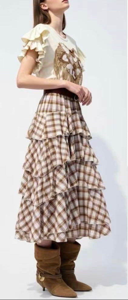 Gonna Maxi "Ruffle Check" in 2 colori