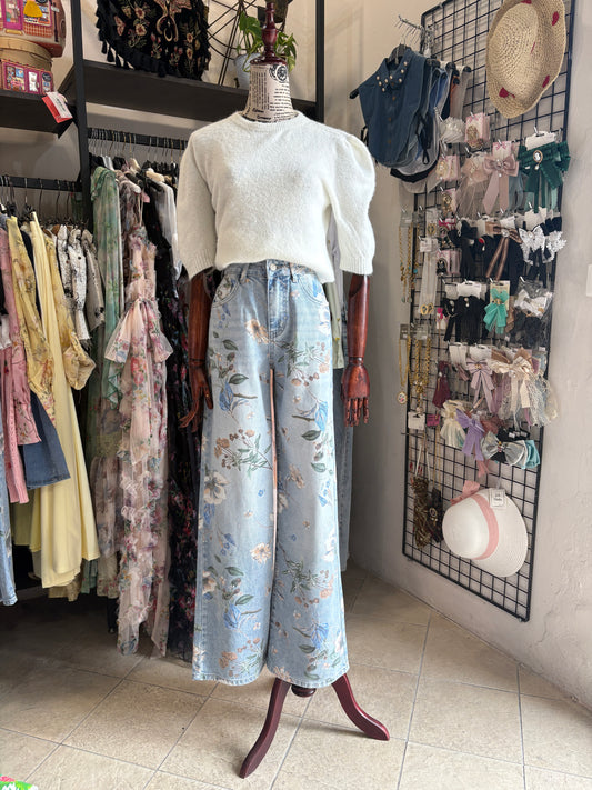 Jeans Wide Leg a Fantasia Floreale – Romantic Denim