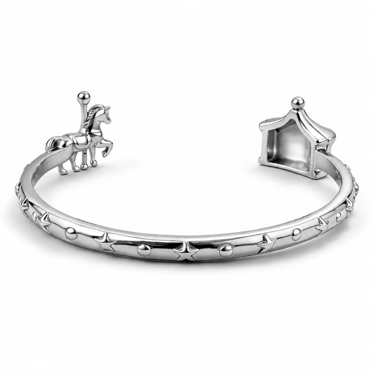 Bracciale “Se devi sognare, esagera!” con carosello e cavallo in acciaio 316L