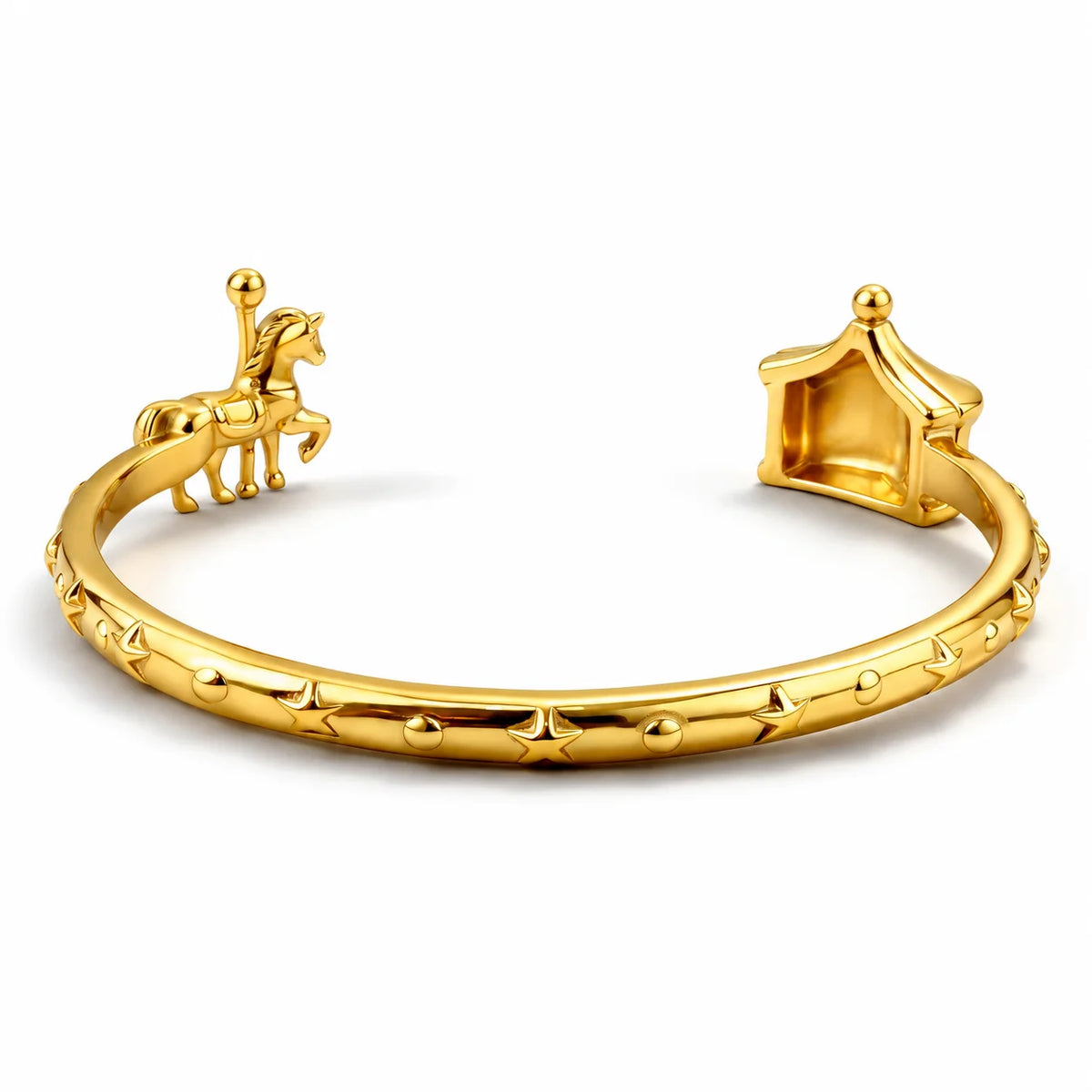 Bracciale “Se devi sognare, esagera!” con carosello e cavallo in acciaio 316L