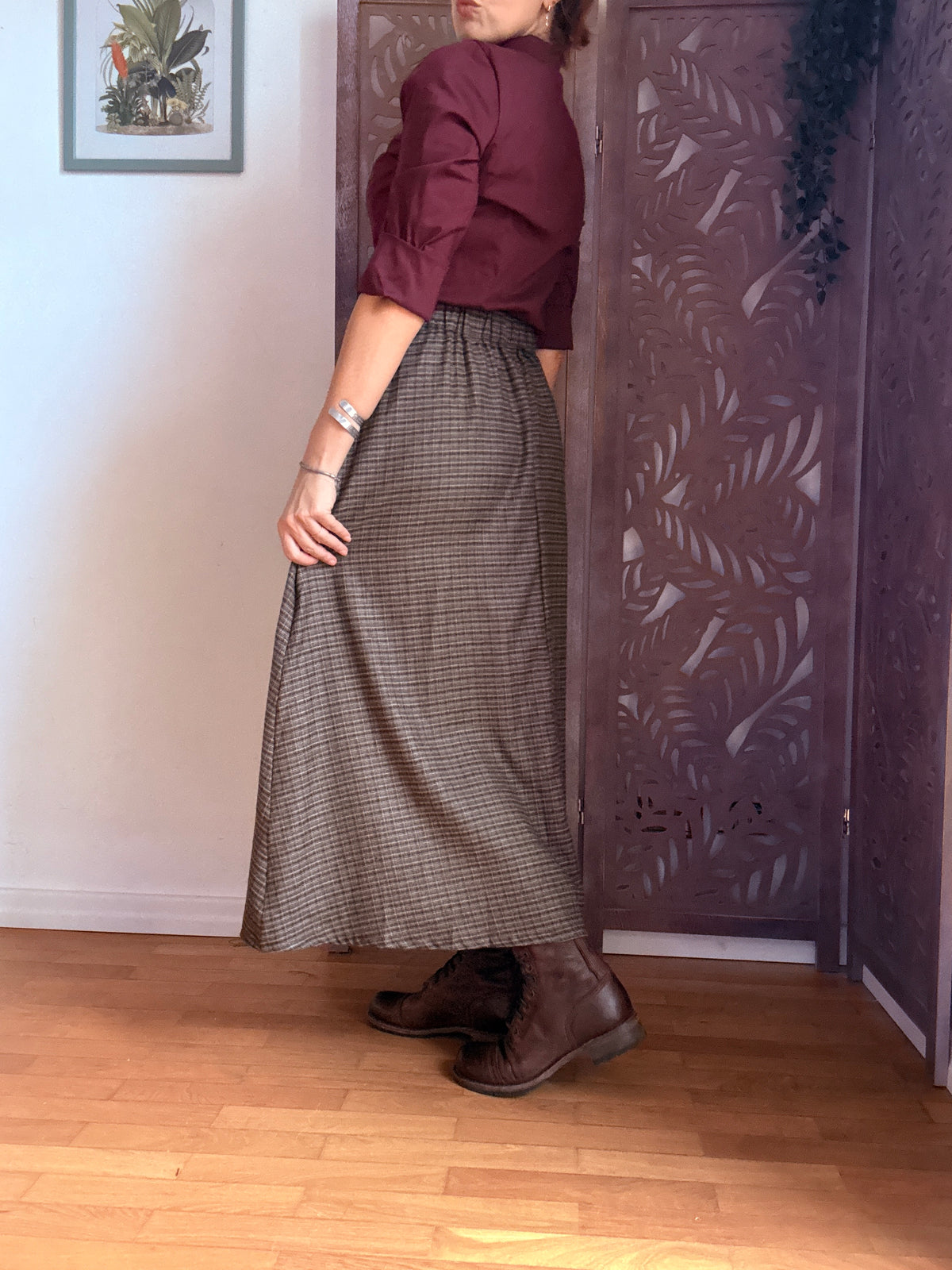 Gonna lunga Secret Library in tartan a vita alta
