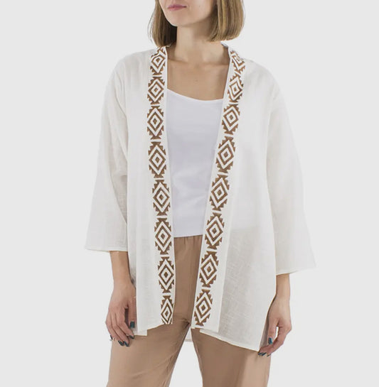 Cardigan boho chic indiano in cotone con motivo etnico dipinto