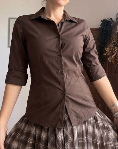 Camicia donna avvitata in misto cotone a maniche lunghe