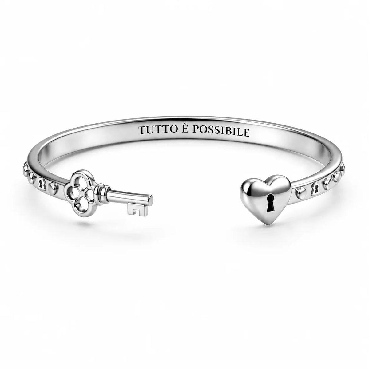Bracciale “Tutto è possibile” con chiave e serratura a cuore in acciaio 316L