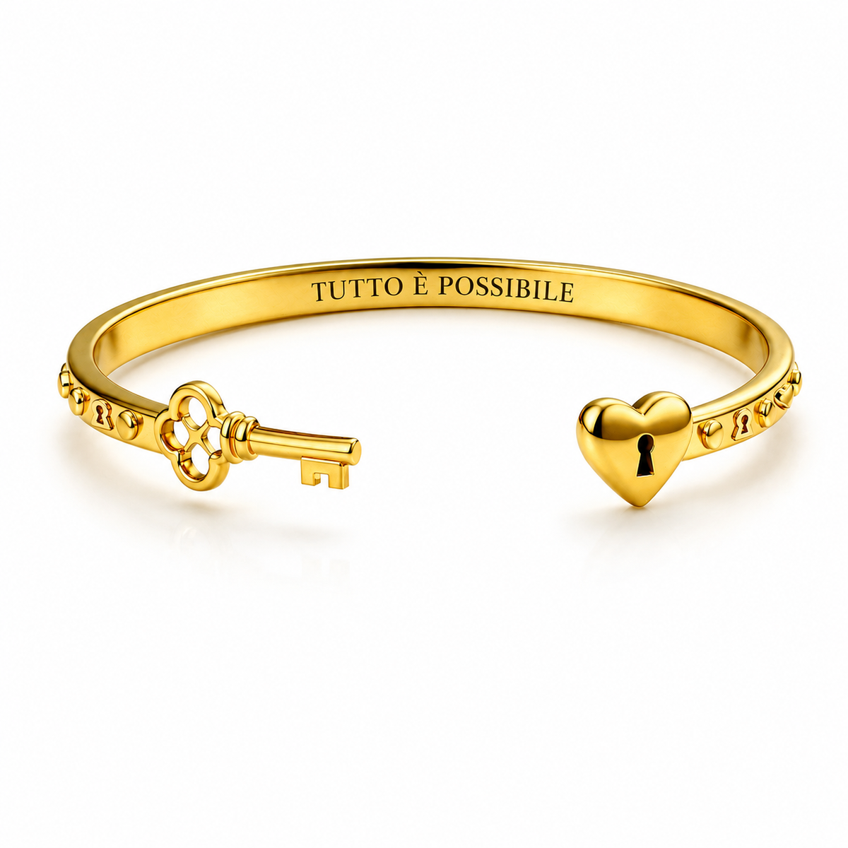 Bracciale “Tutto è possibile” con chiave e serratura a cuore in acciaio 316L