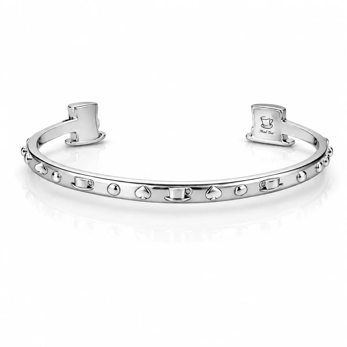 Bracciale “Tutti i migliori sono matti!” con cilindro e tazzine in acciaio 316L