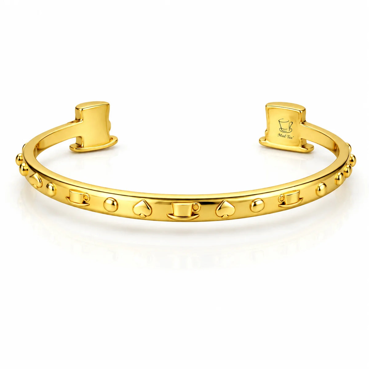 Bracciale “Tutti i migliori sono matti!” con cilindro e tazzine in acciaio 316L