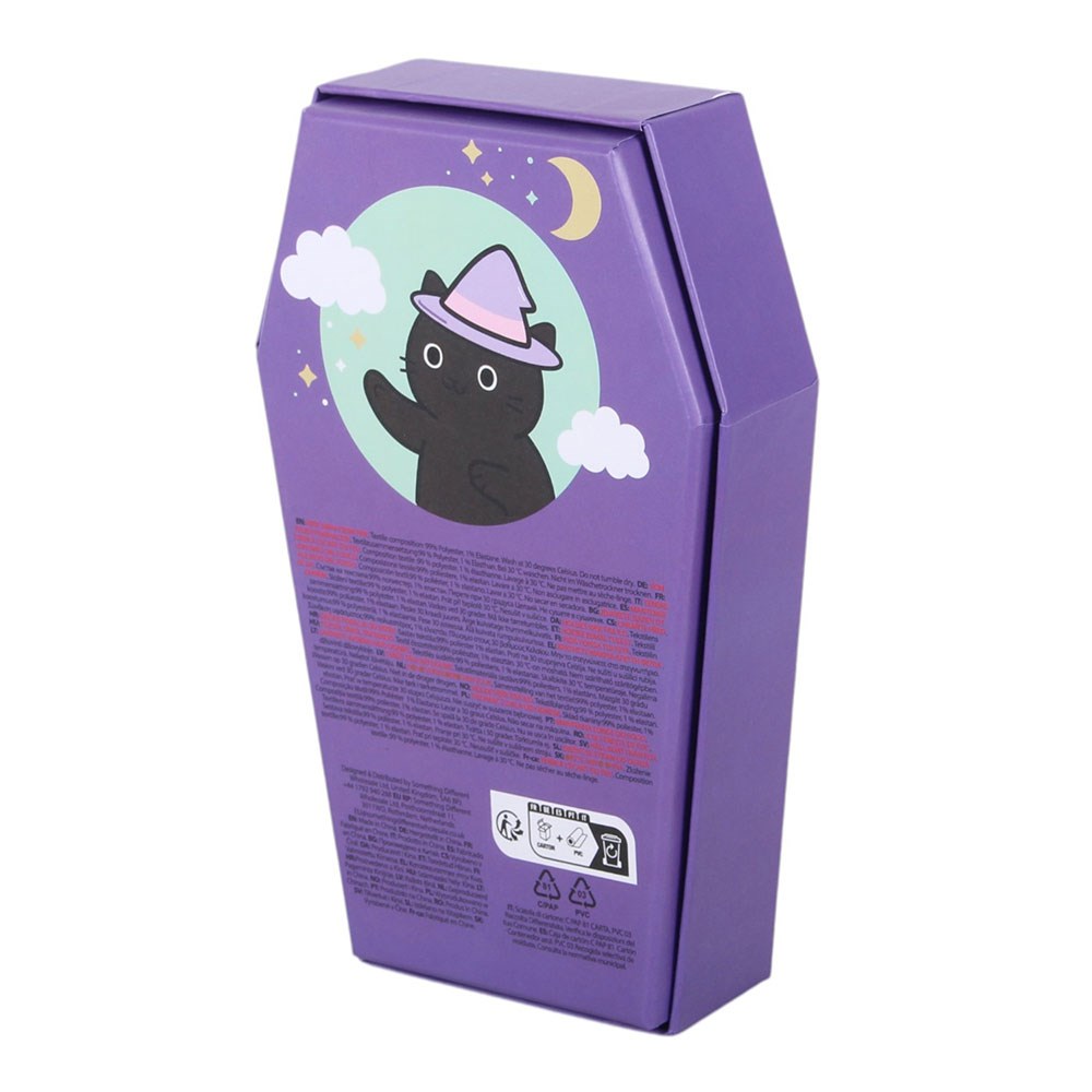 Calzini a righe viola pastello in scatola regalo a forma di bara