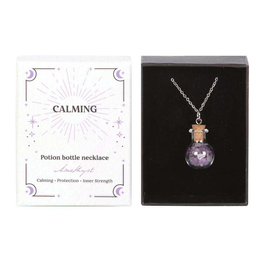 Collana della Calma con Bottiglietta di Pozione e Ametista – Collezione "Crystal Witch"