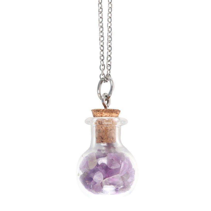 Collana della Calma con Bottiglietta di Pozione e Ametista – Collezione "Crystal Witch"