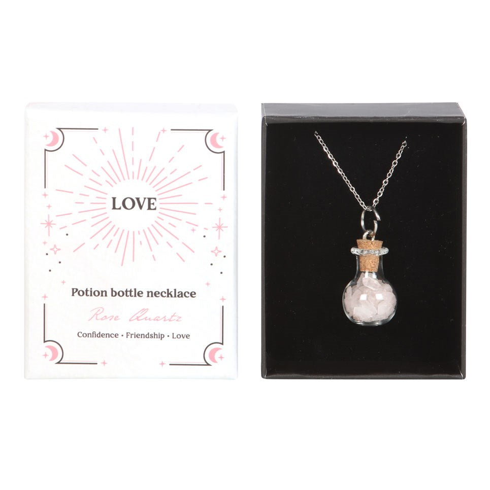 PREORDINE (Disponibile dal 27 Agosto) Collana dell'Amore con Bottiglietta di Pozione e Quarzo Rosa – Collezione "Crystal Witch"